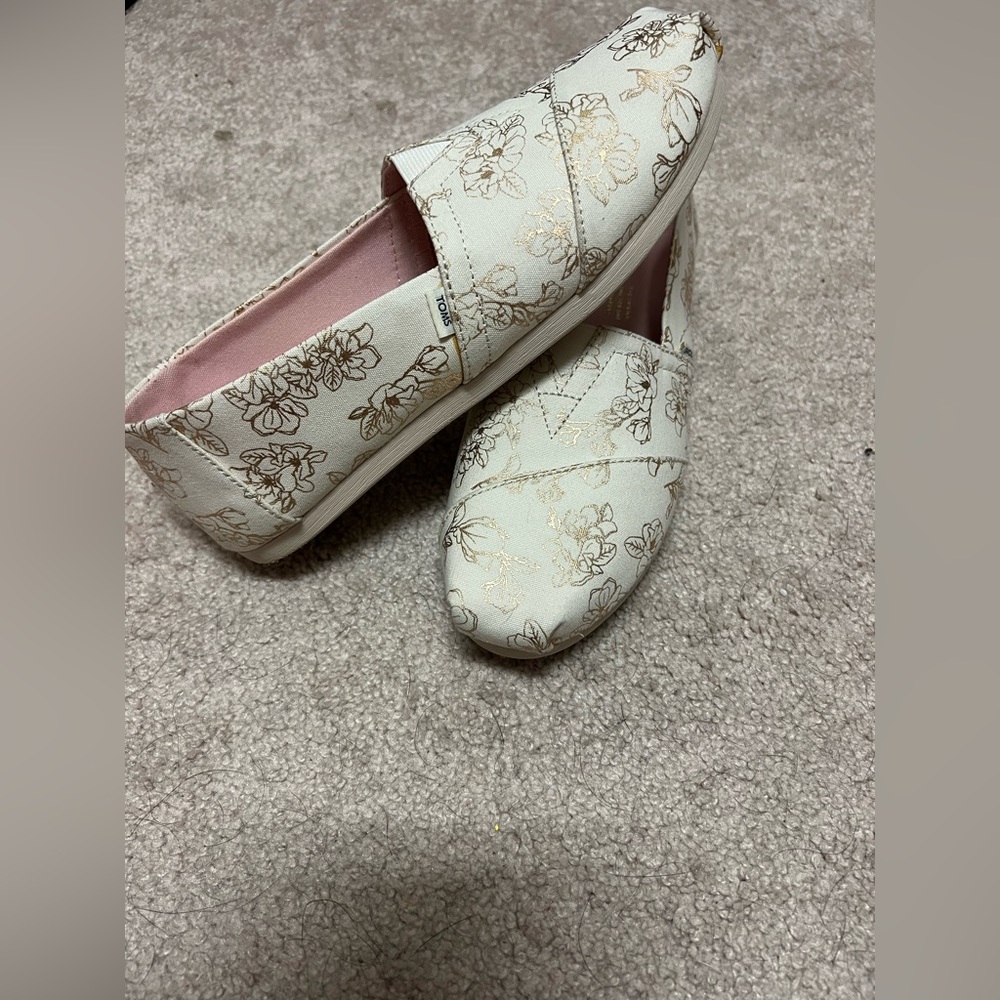 Toms Gold Foil Flower Classic Alpargata